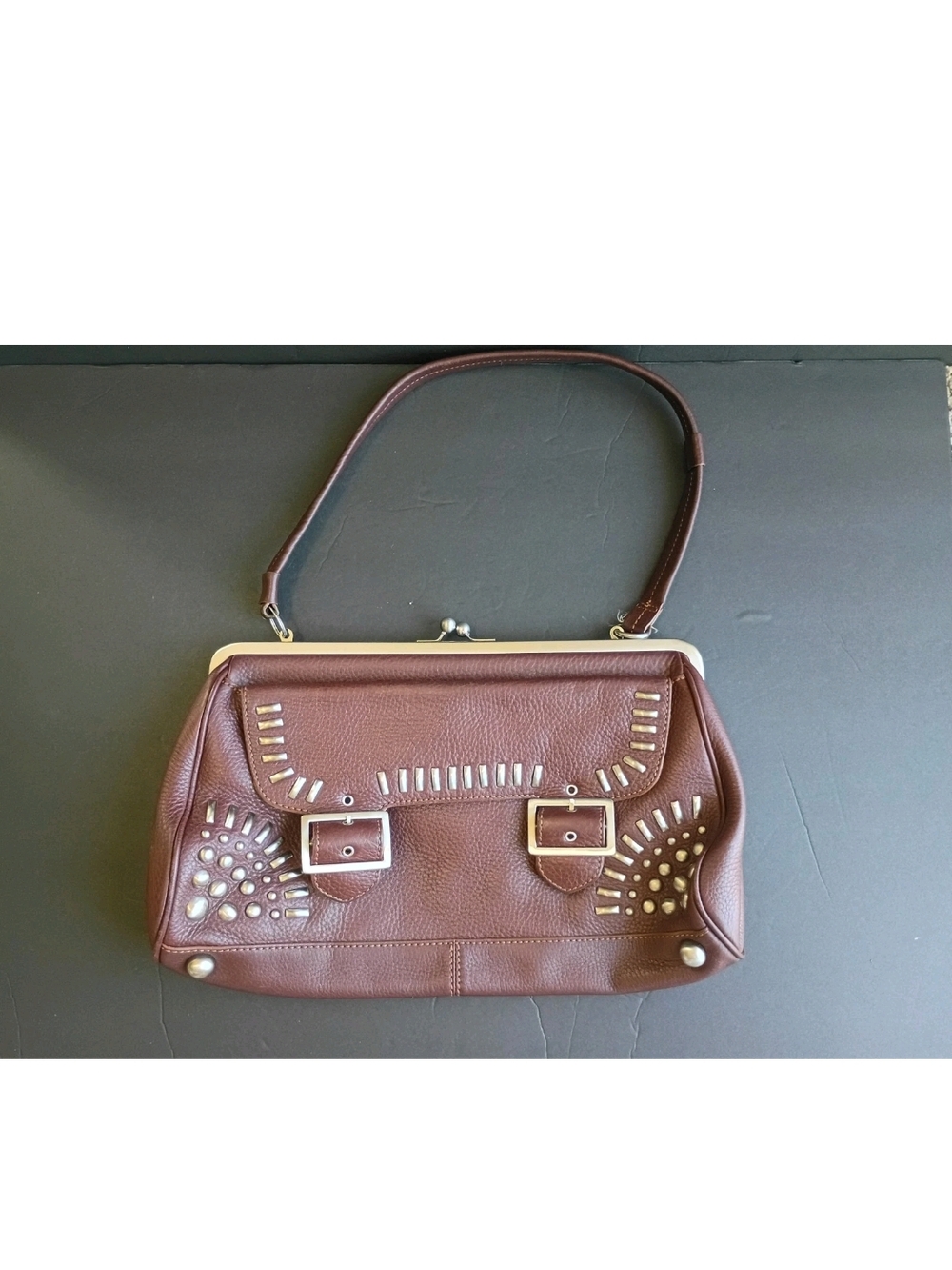 Maxximum Vintage Brown Faux Leather Studded Shoulder Handbag